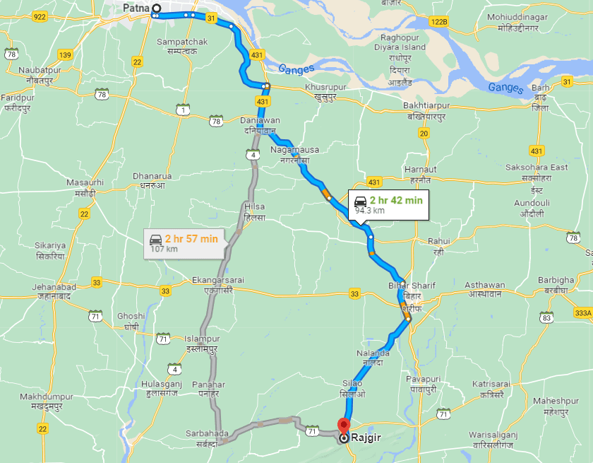 Patna to Rajgir Map
