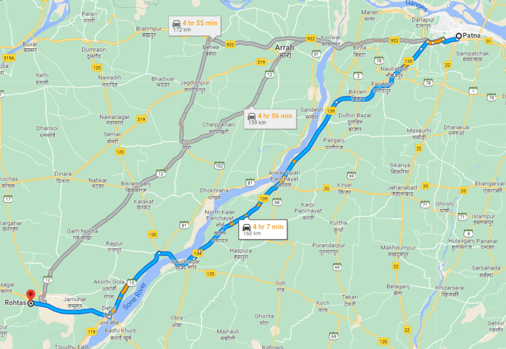 Patna to Rohtas, route